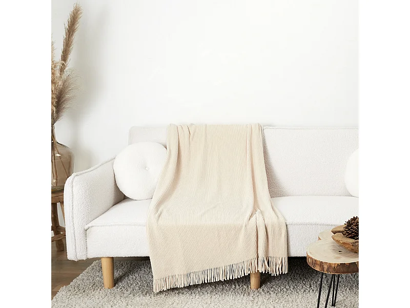 Plaid Chenille Frange Beige 120x150cm Beige