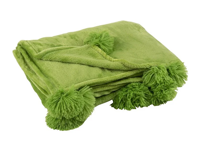 Manta con borla de poliéster verde césped de 170x130cm