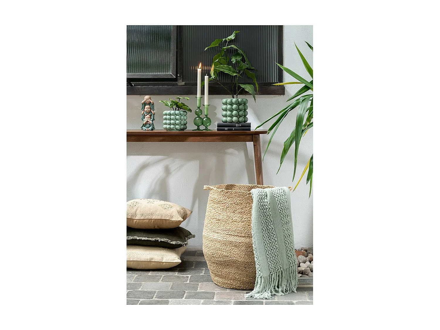 Plaid Déco Tricot "Abby" 143x195cm Vert Clair