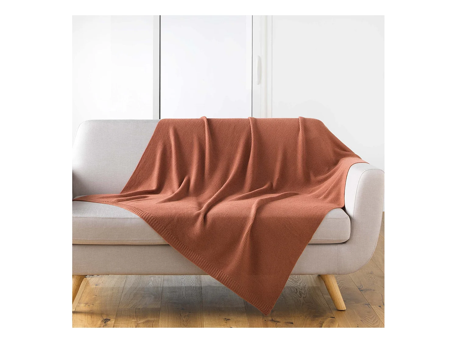 Plaid Déco Uni "Tricotine" 125x150cm Terracotta