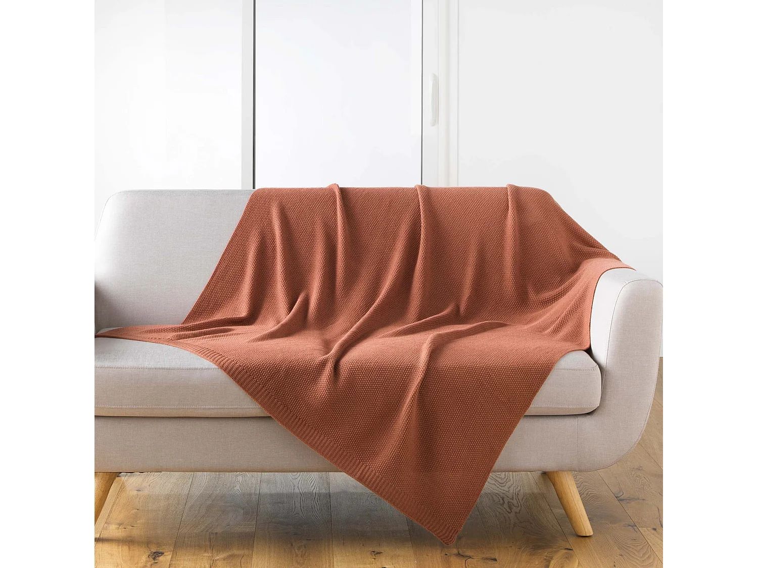 Plaid Déco Uni "Tricotine" 125x150cm Terracotta