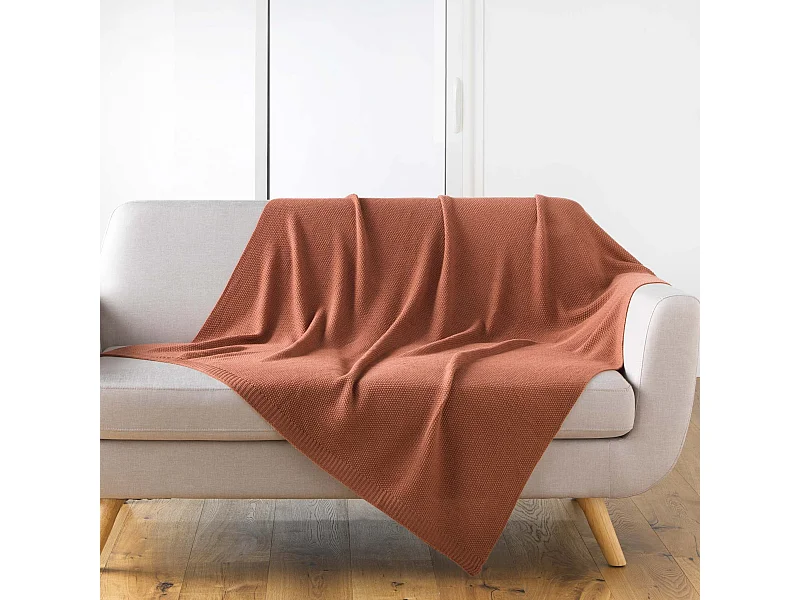 Plaid Déco Uni "Tricotine" 125x150cm Terracotta
