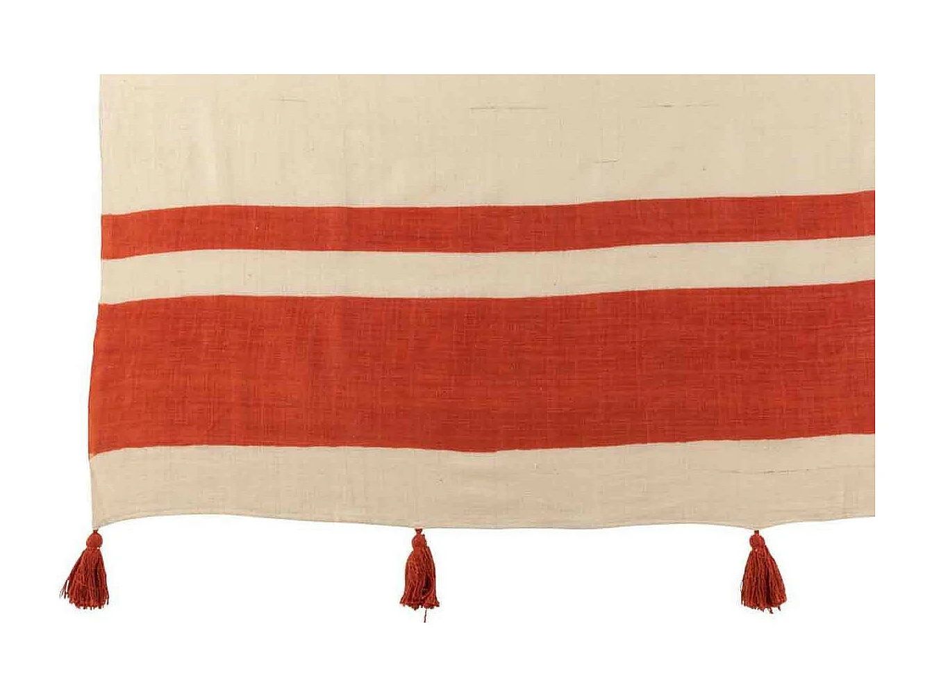 Plaid Déco à Pompons "Rayures" 130x170cm Corail