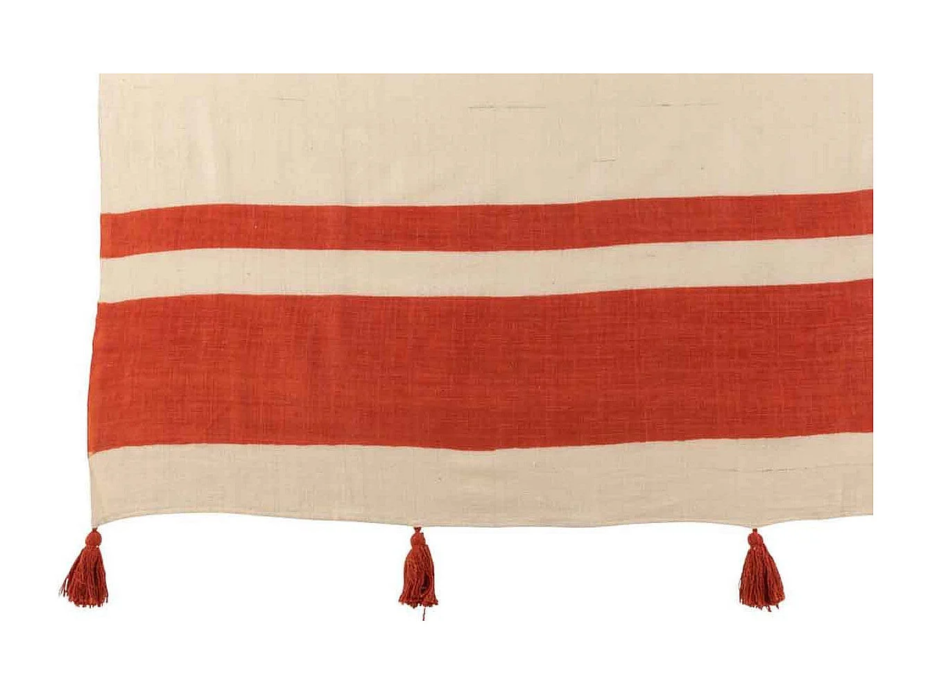 Plaid Déco à Pompons "Rayures" 130x170cm Corail