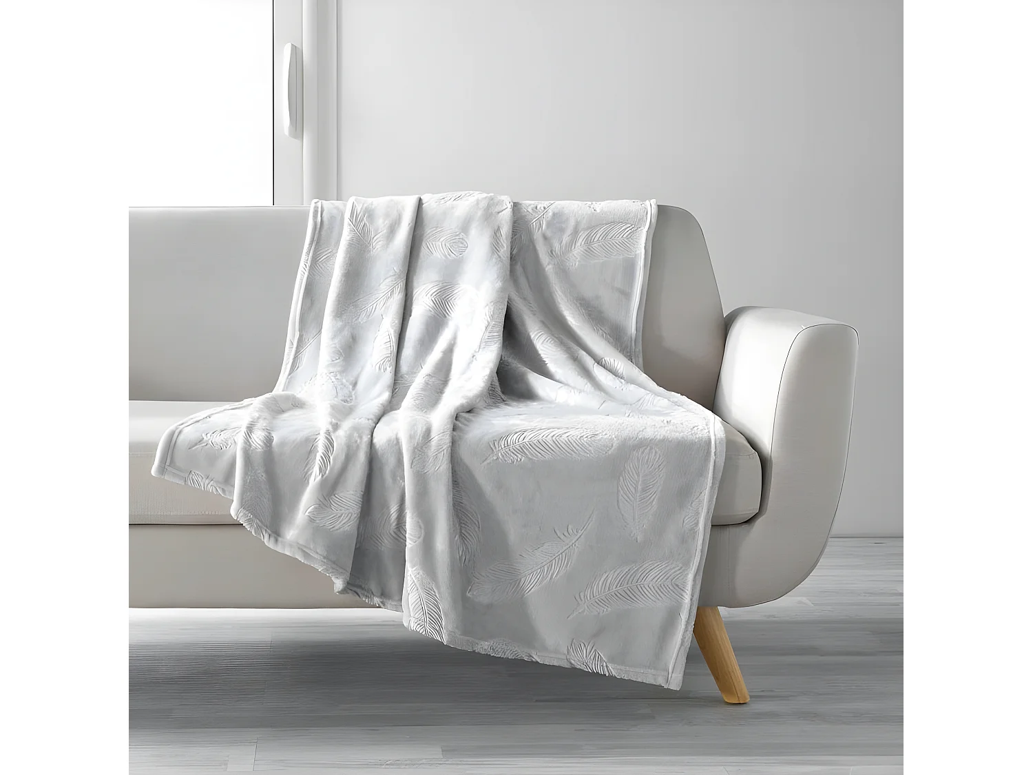 Plaid en Flanelle "Ikaplume" 125x150cm Gris