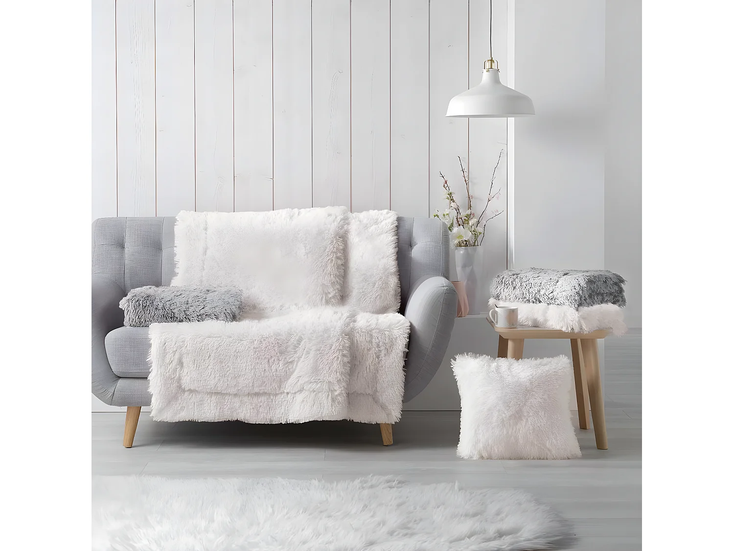 Plaid Imitation Fourrure Uni "Marilou" 125x150cm Gris