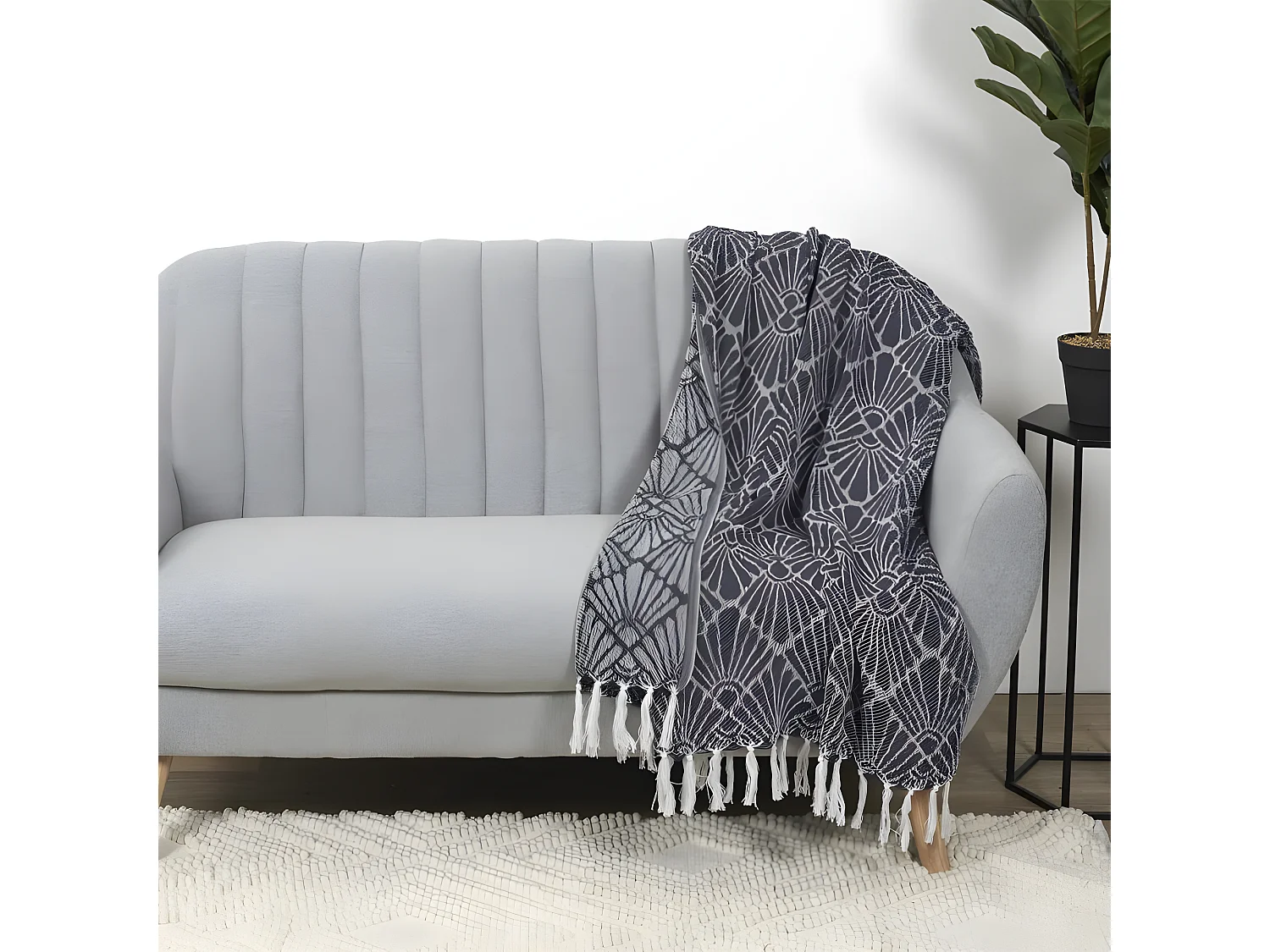 Plaid Jacquard Géométrique "Nema" 125x150cm Bleu Marine