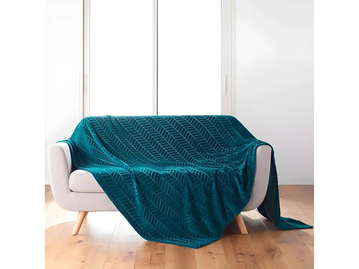 Plaid Flanelle Uni "Arya" 180x220cm Bleu