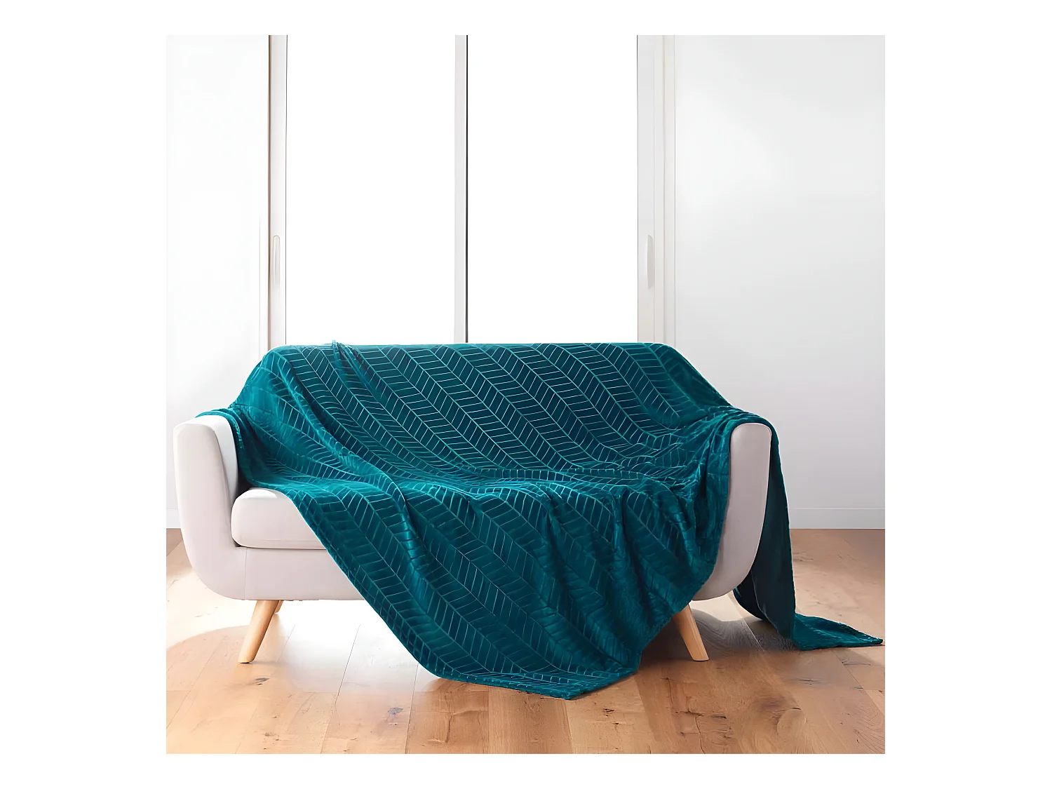 Plaid Flanelle Uni "Arya" 180x220cm Bleu
