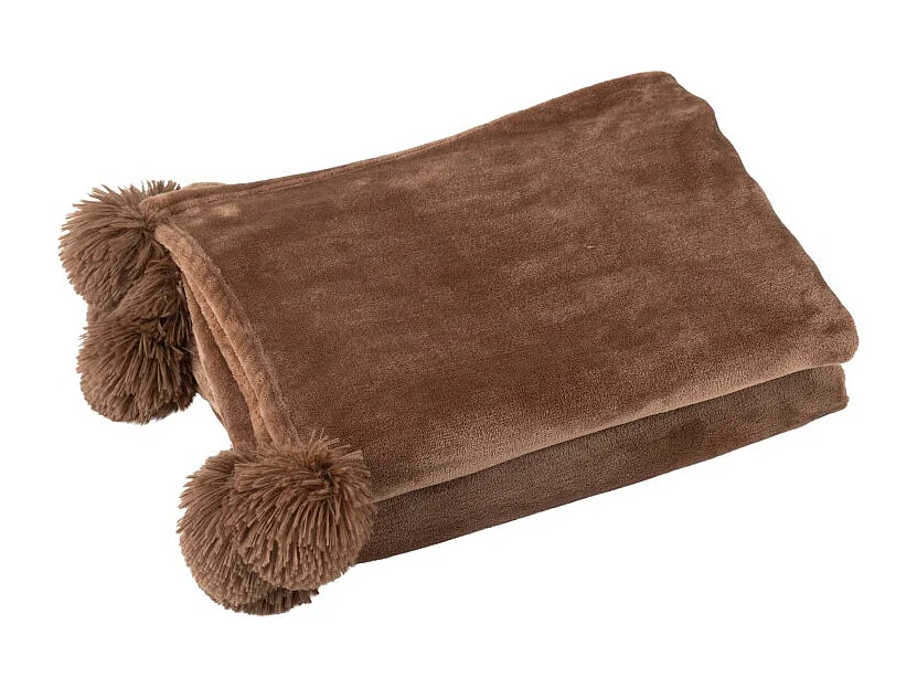 Manta con pompones de poliéster marrón de 176x128cm