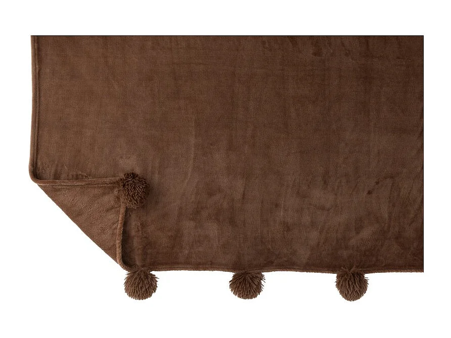Manta con pompones de poliéster marrón de 176x128cm