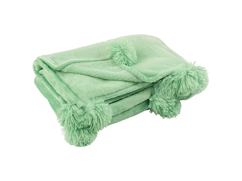 Plaid Déco à Pompons "Polyes" 130x170cm Vert Vif