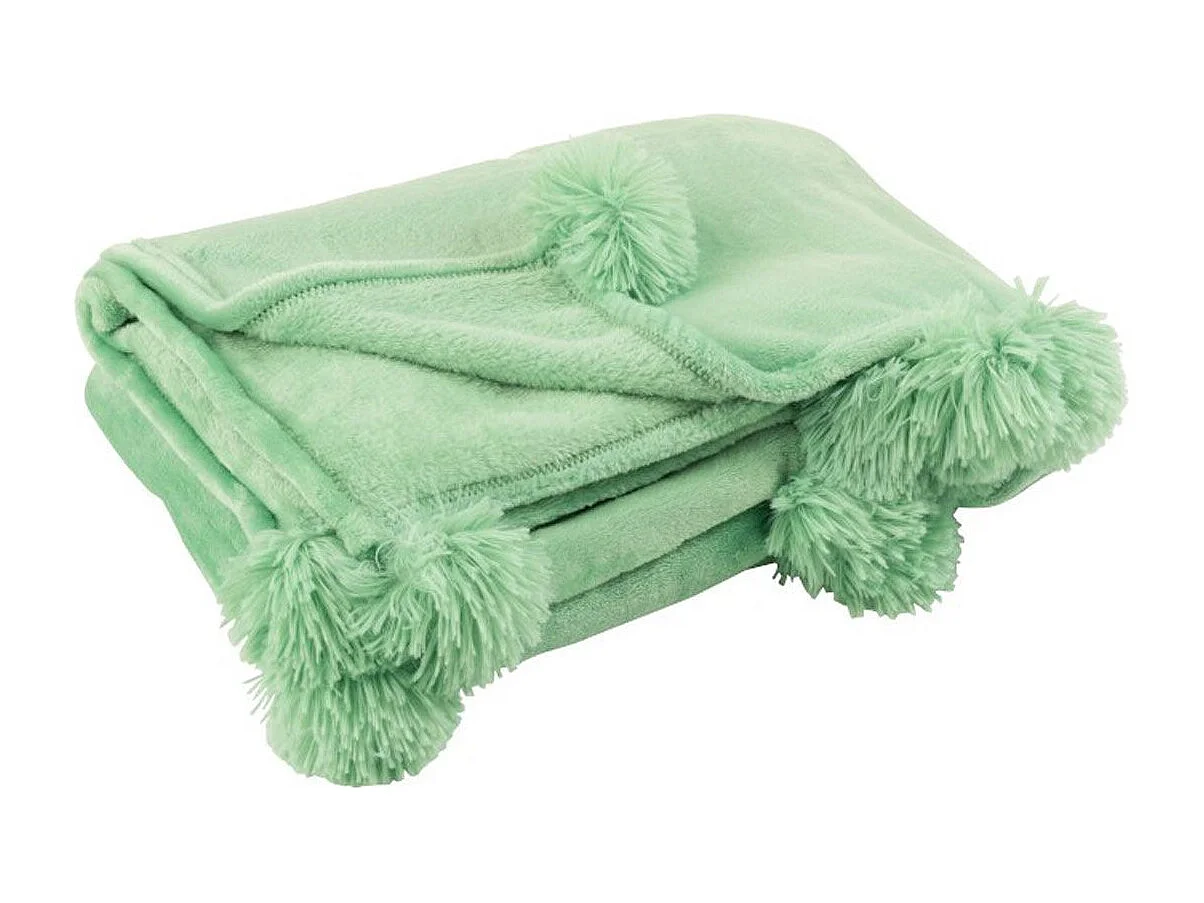 Plaid Déco à Pompons "Polyes" 130x170cm Vert Vif