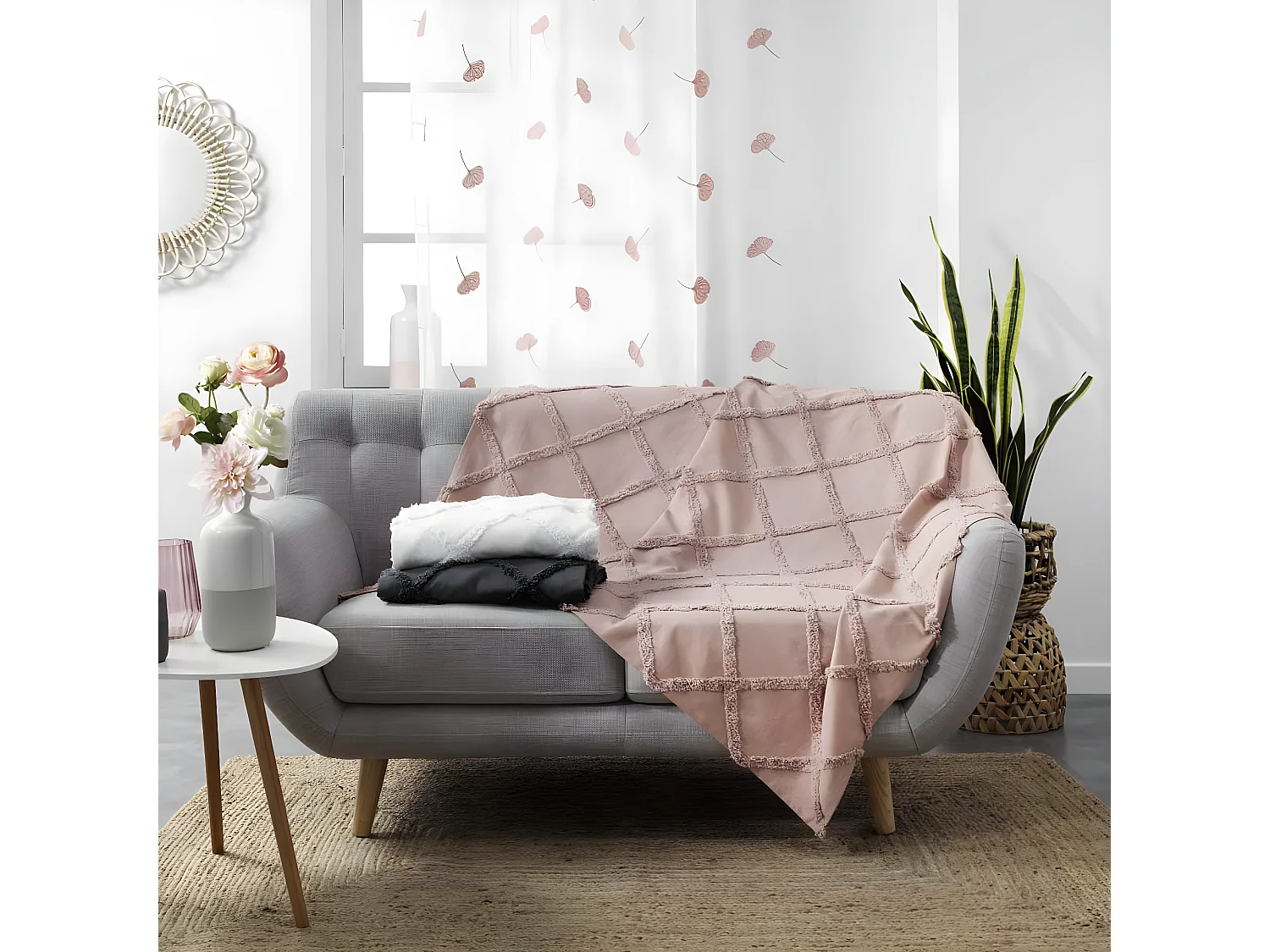 Plaid Uni en Coton "Calyssa" 125x150cm Blanc