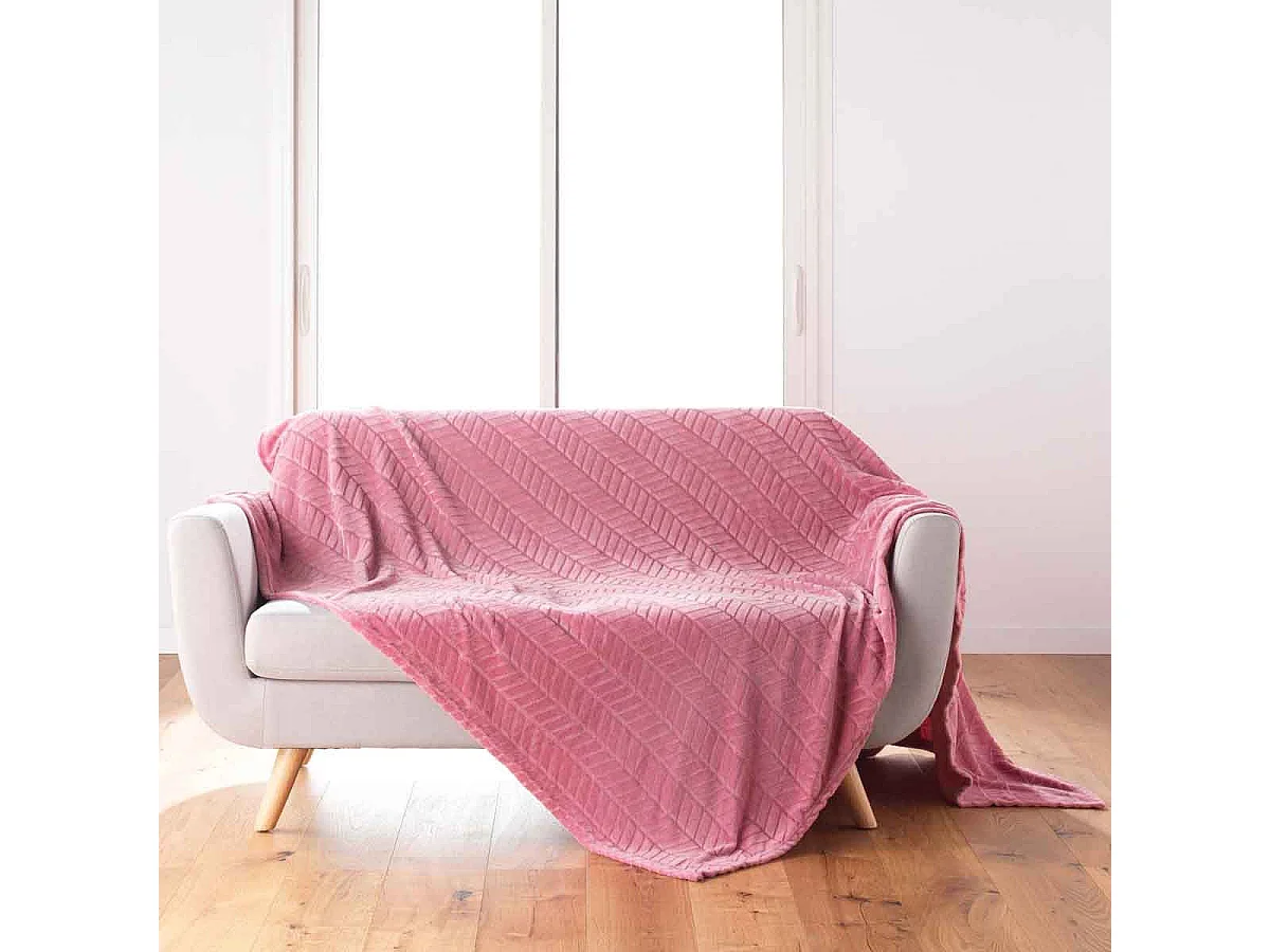 Plaid Flanelle Uni "Arya" 180x220cm Rose