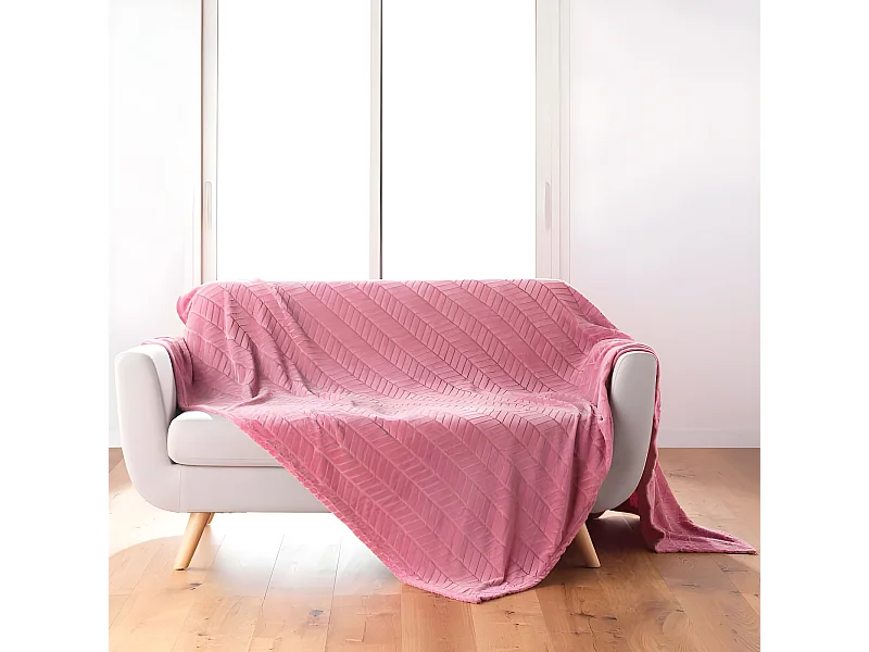Plaid Flanelle Uni "Arya" 180x220cm Rose