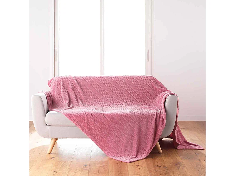 Plaid Flanelle Uni "Arya" 180x220cm Rose