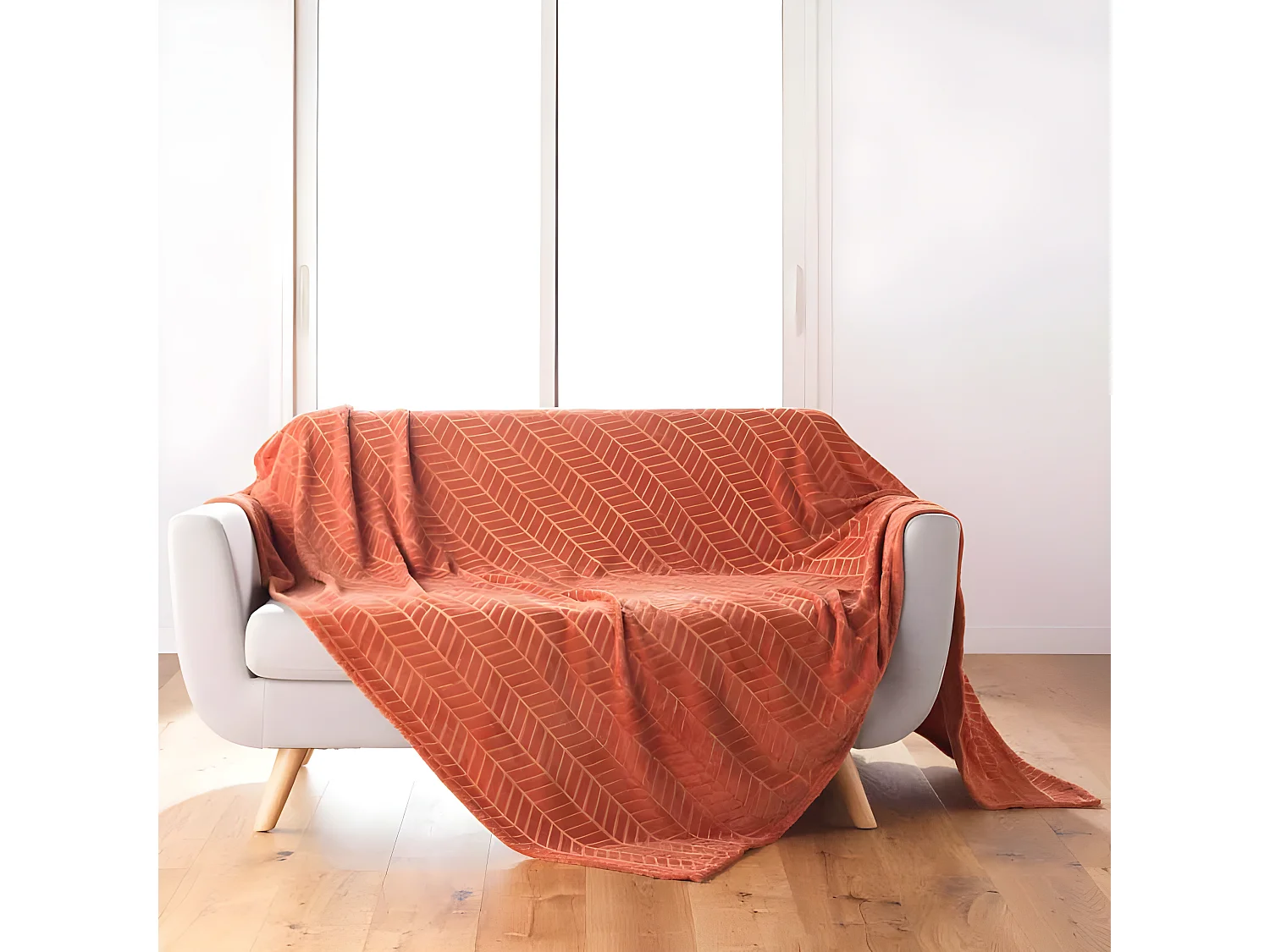 Plaid Flanelle Uni "Arya" 180x220cm Terracotta