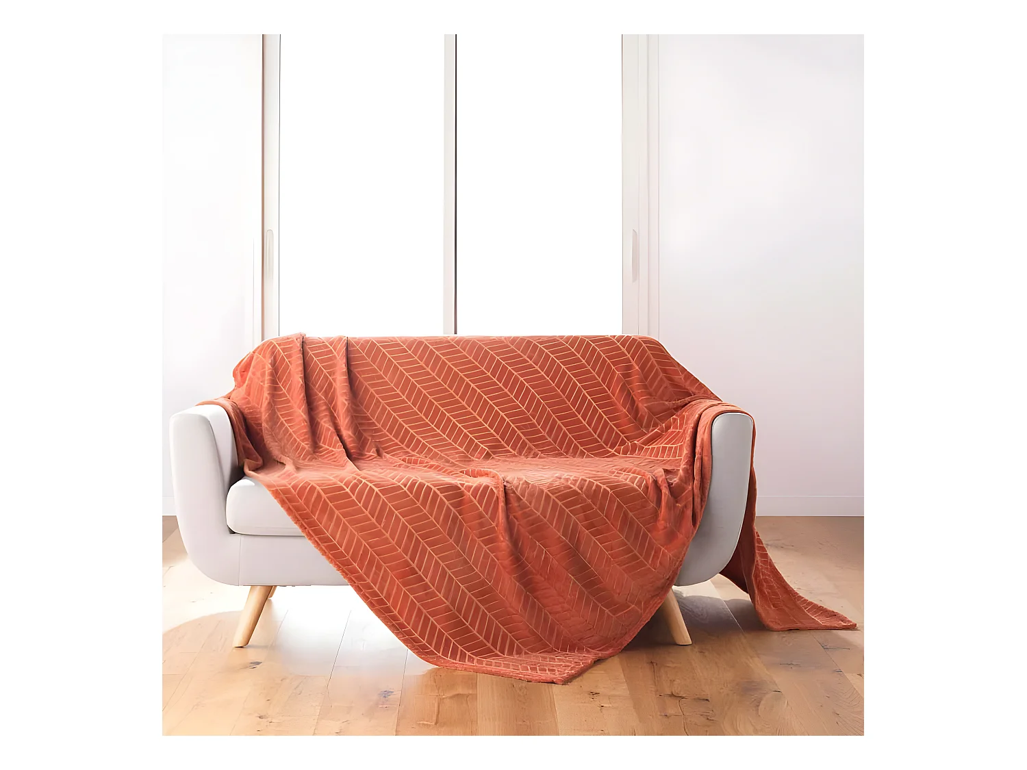 Plaid Flanelle Uni "Arya" 180x220cm Terracotta
