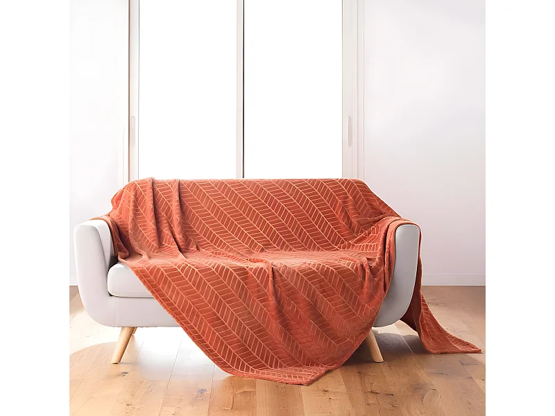 Plaid Flanelle Uni "Arya" 180x220cm Terracotta