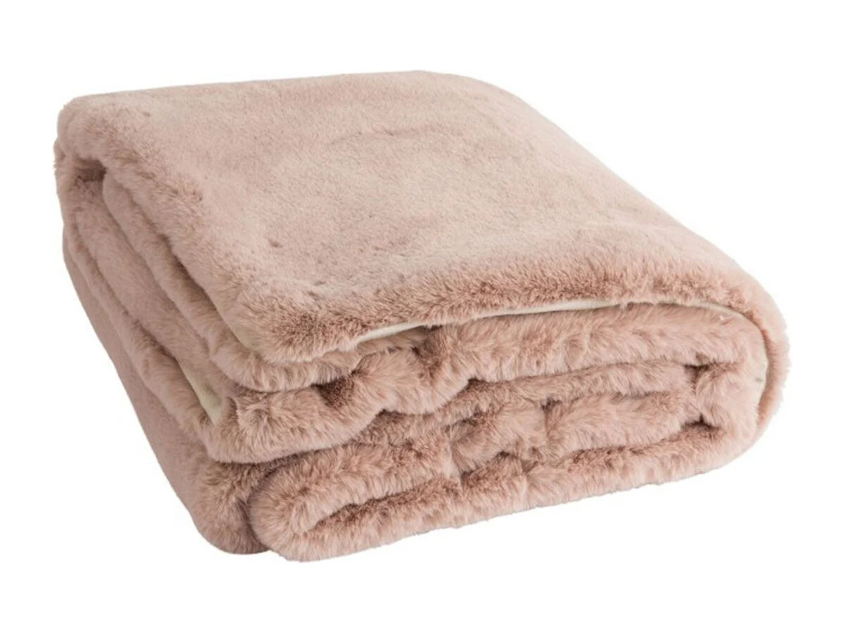 Plaid Imitation Fourrure "Cutie" 130x180cm Rose Poudré