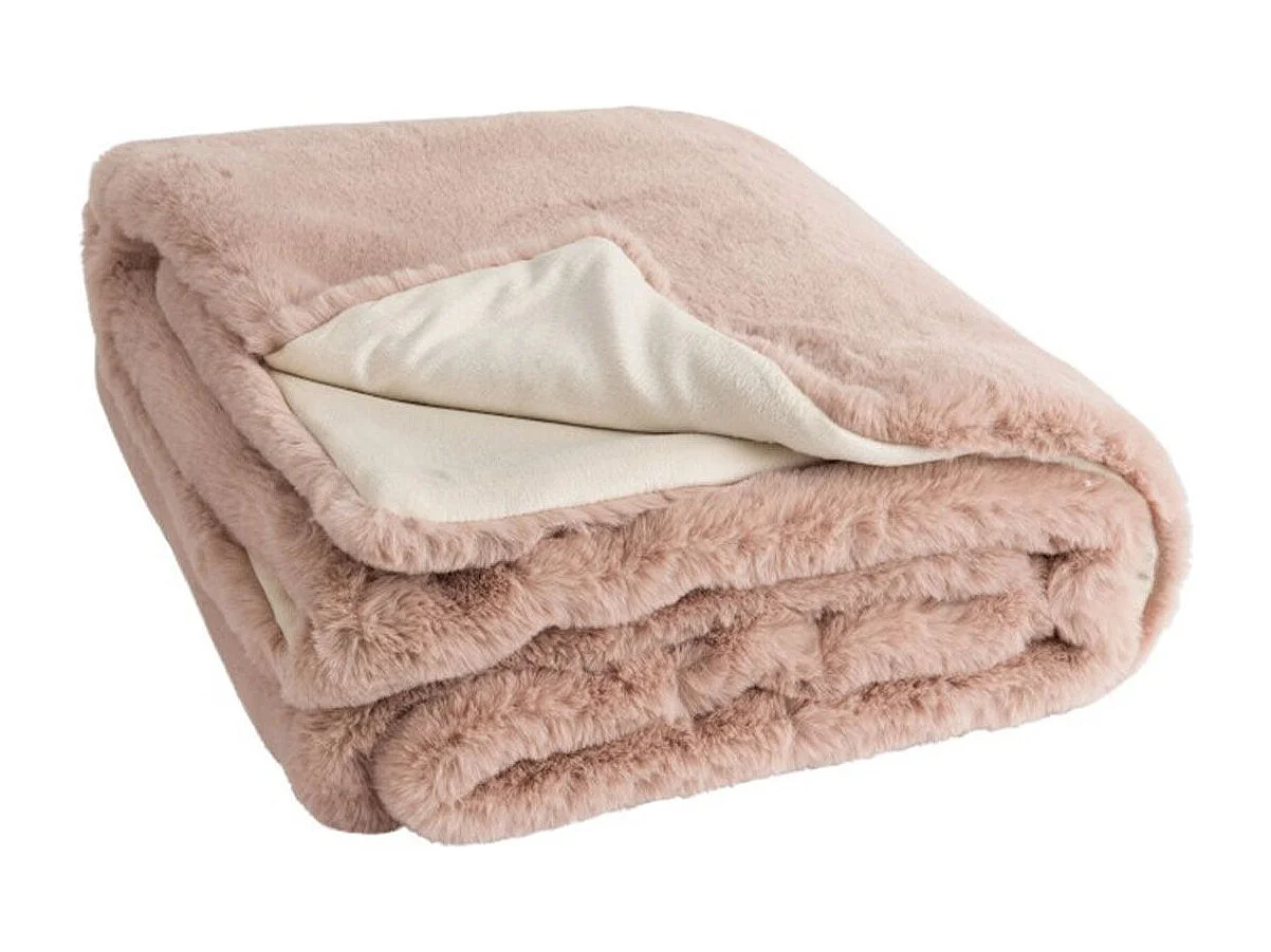 Plaid Imitation Fourrure "Cutie" 130x180cm Rose Poudré