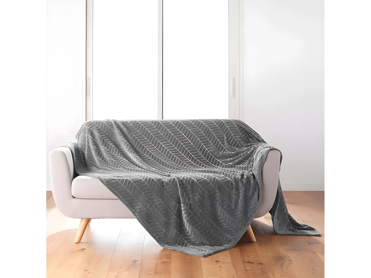 Plaid Flanelle Uni "Arya" 180x220cm Gris