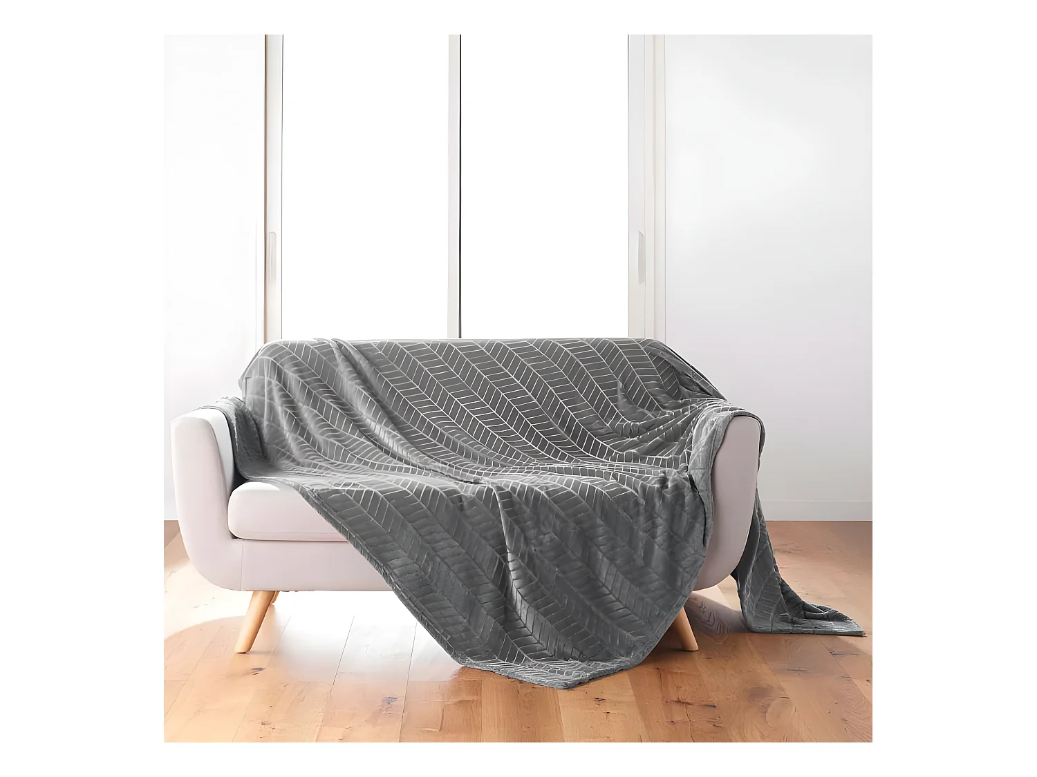 Plaid Flanelle Uni "Arya" 180x220cm Gris