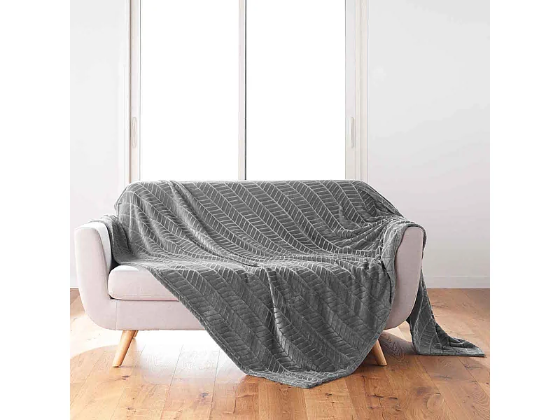 Plaid Flanelle Uni "Arya" 180x220cm Gris
