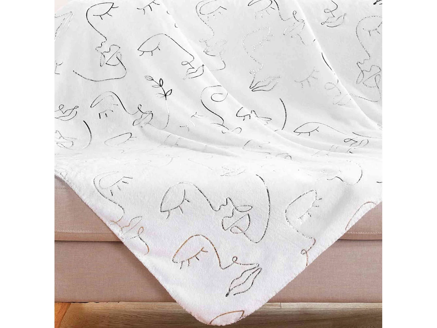 Plaid "Arty Line" 125x150cm Blanc & Argent