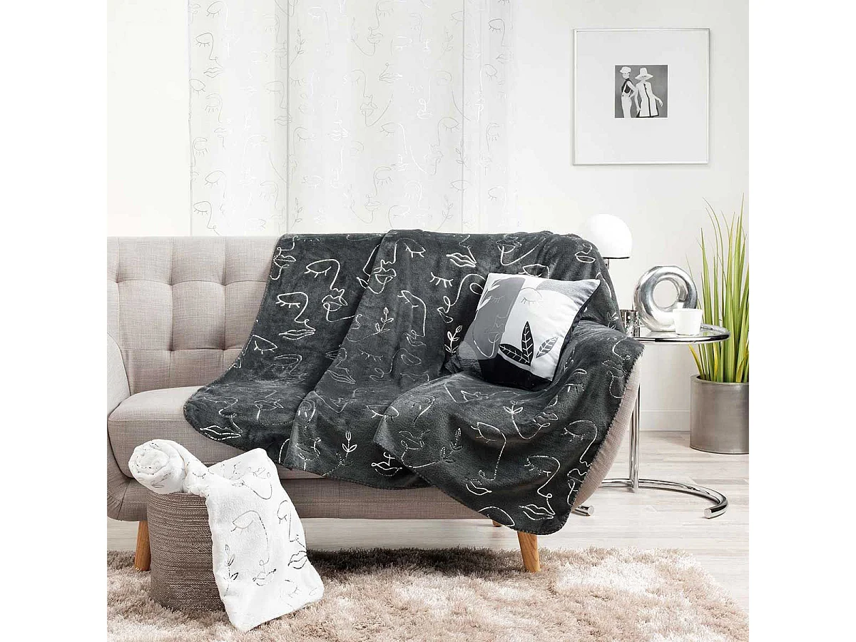 Plaid "Arty Line" 125x150cm Blanc & Argent