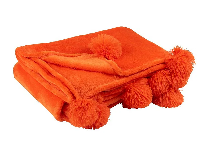 Plaid Déco à Pompons "Polyes" 130x170cm Orange Vif
