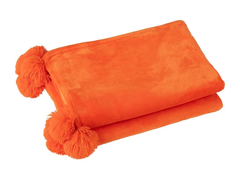 Plaid Déco à Pompons "Polyes" 130x170cm Orange Vif