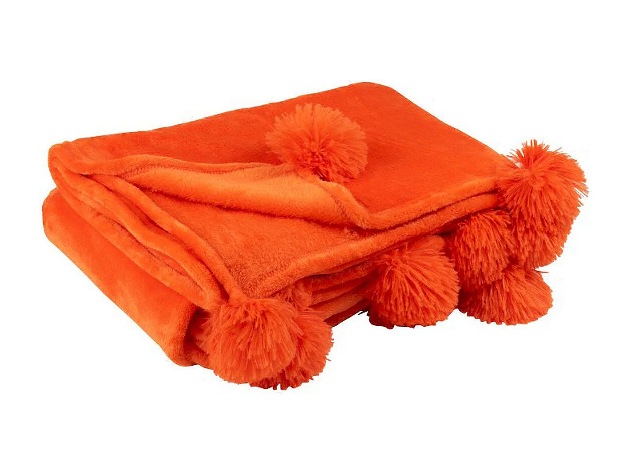 Plaid Déco à Pompons "Polyes" 130x170cm Orange Vif
