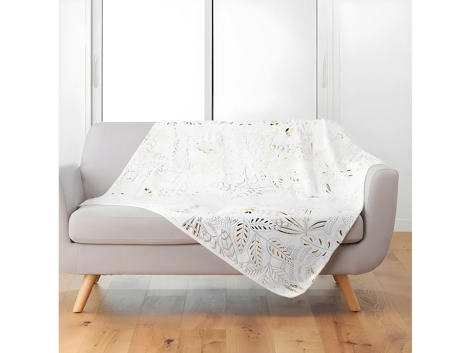 Plaid Flanelle Imprimé "Belflor" 125x150cm Blanc