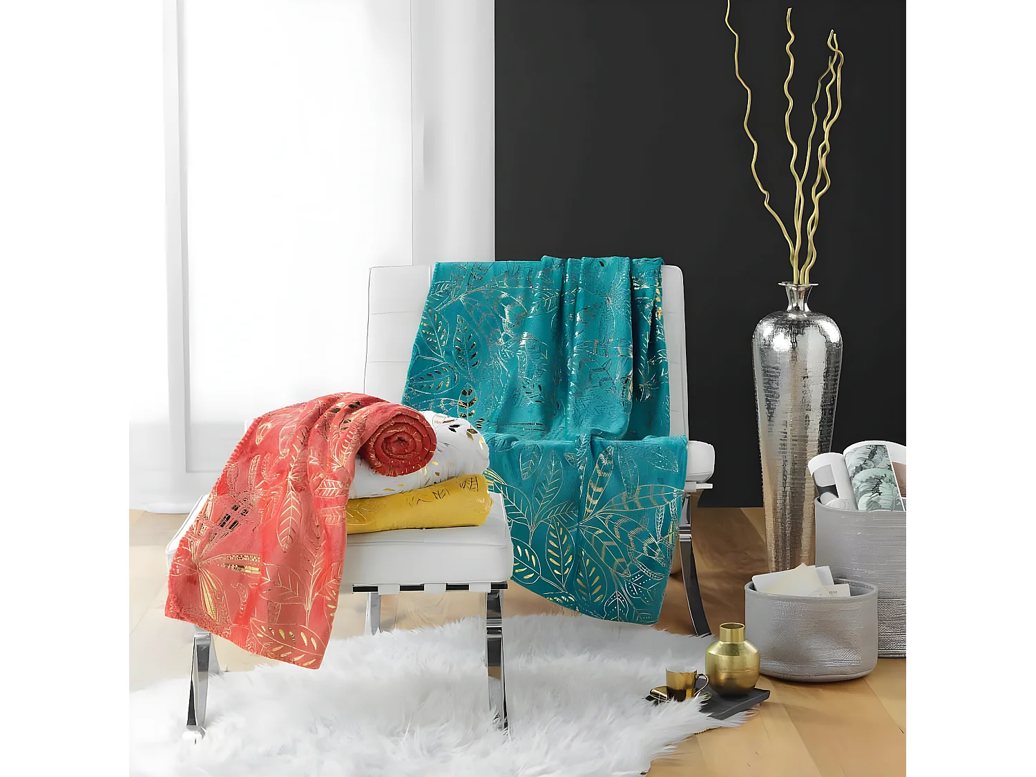 Plaid Flanelle Imprimé "Belflor" 125x150cm Blanc