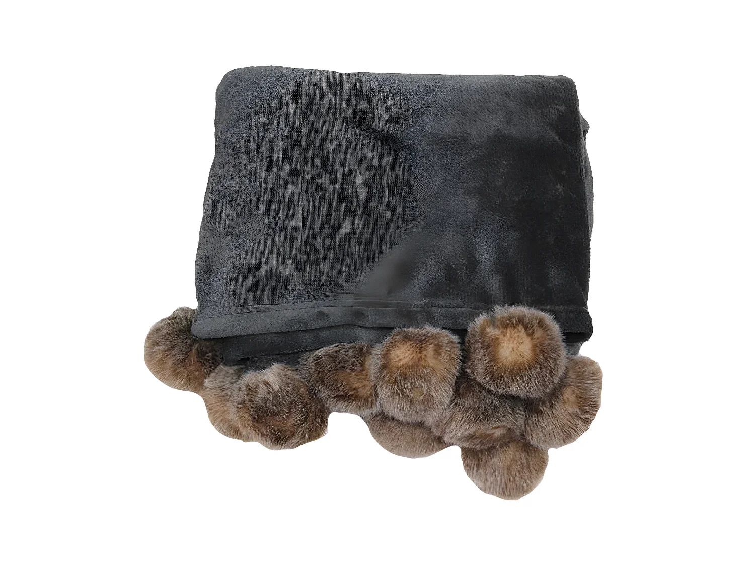 Plaid Flanelle Pompons "Snowy" 125x150cm Gris