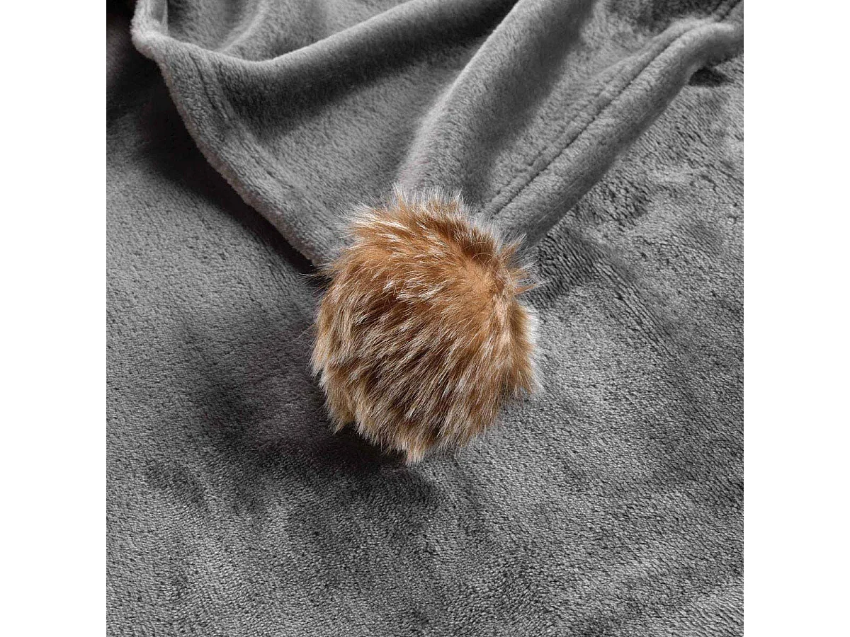 Plaid Flanelle Pompons "Snowy" 125x150cm Gris