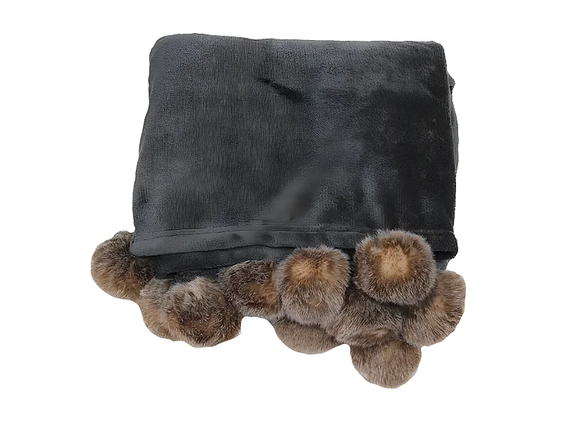 Plaid Flanelle Pompons "Snowy" 125x150cm Gris