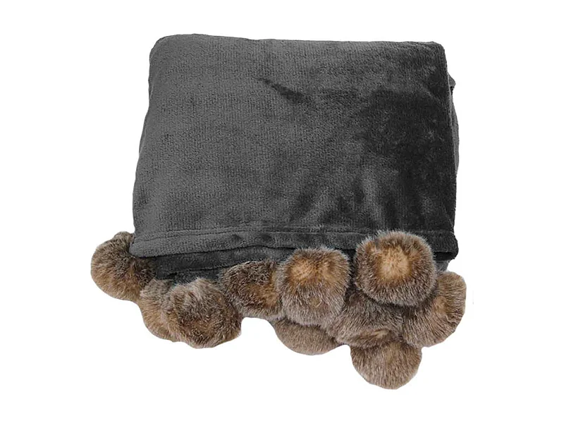 Plaid Flanelle Pompons "Snowy" 125x150cm Gris