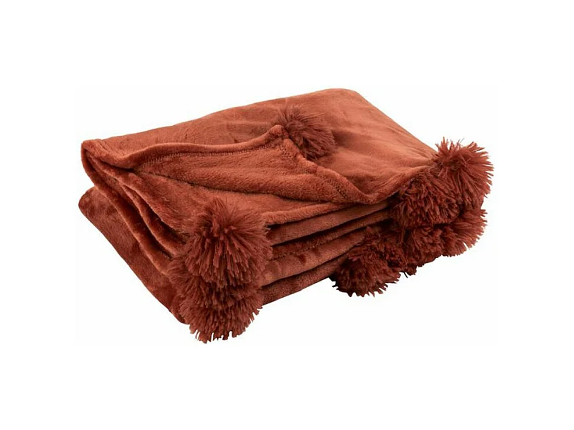 Plaid Déco à Pompons "Polyes" 130x170cm Marsala