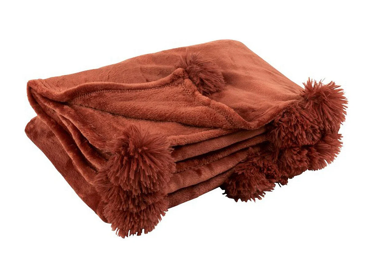 Plaid Déco à Pompons "Polyes" 130x170cm Marsala