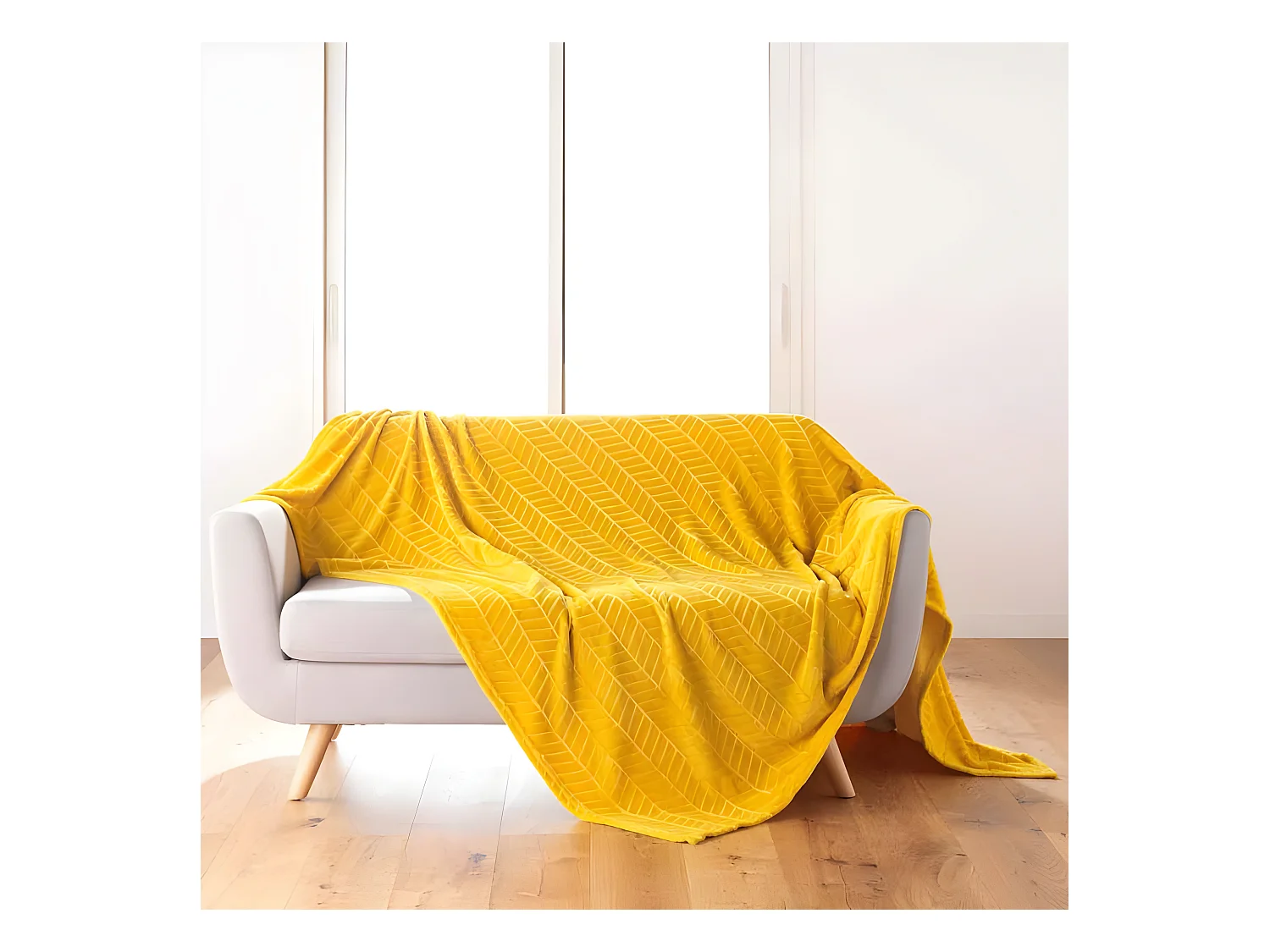 Plaid Flanelle Uni "Arya" 180x220cm Jaune