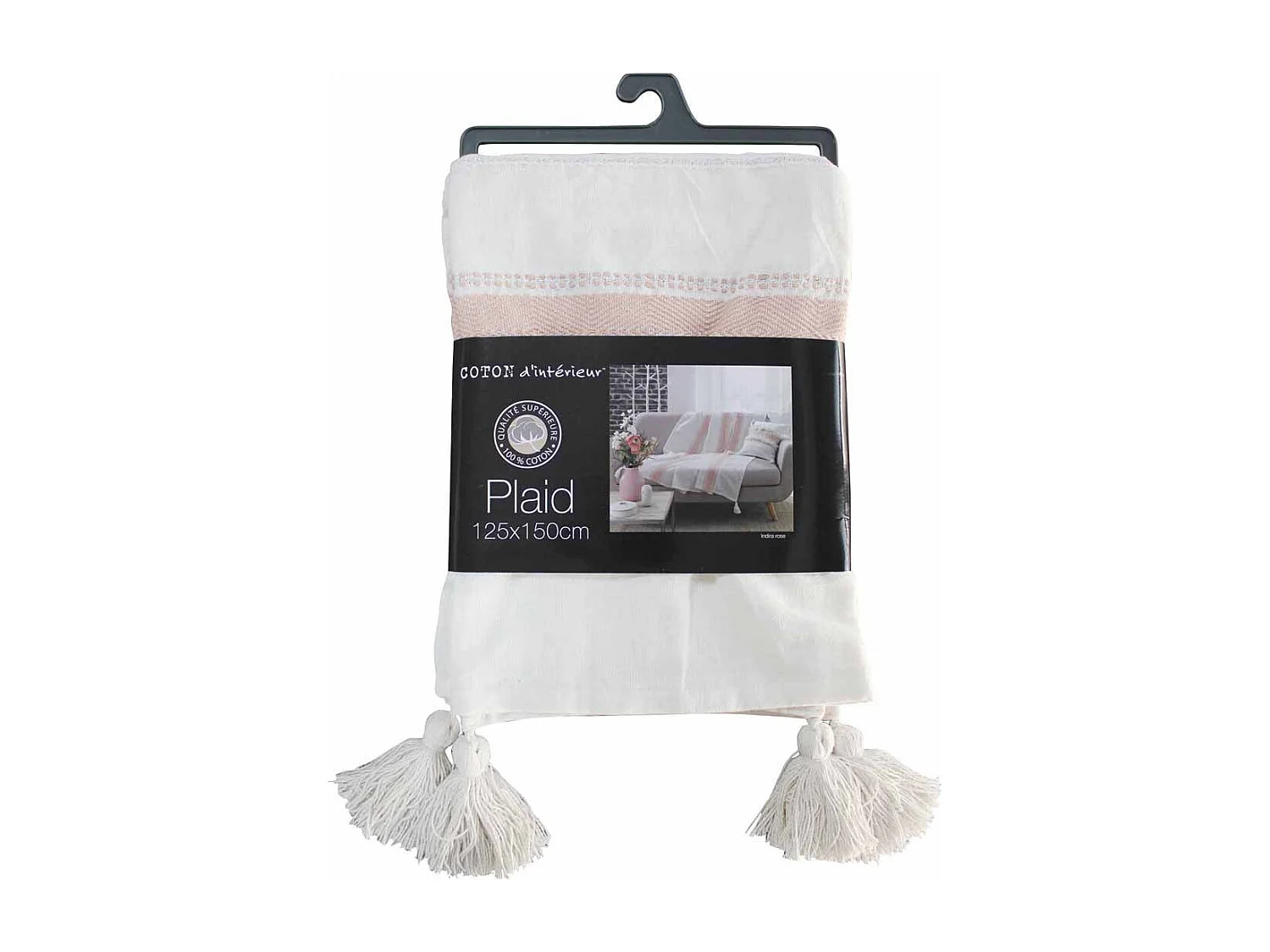 Plaid à Pompons "Indira" 125x150cm Rose