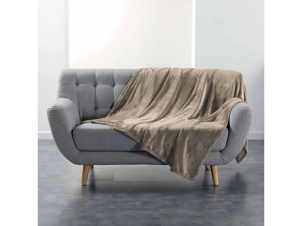 Plaid Uni en Flanelle "Flanou" 180x220cm Taupe