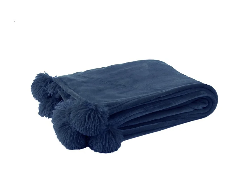 Plaid à Pompons "Blanket" 130x170cm Bleu