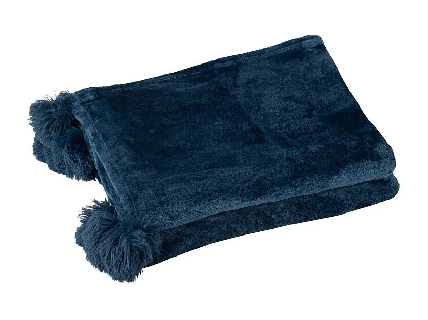 Manta con pompones de poliéster azul 173x126cm