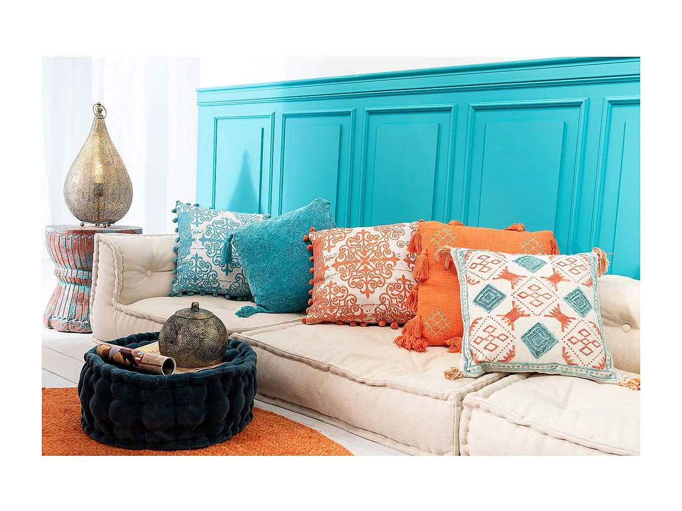 Plaid à Pompons "Blanket" 130x170cm Bleu