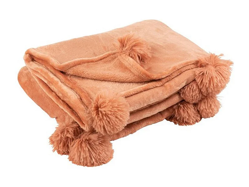 Plaid Déco à Pompons "Polyes" 130x170cm Vieux Rose