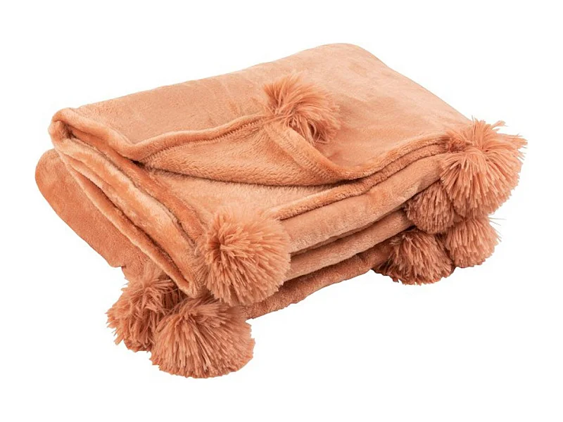 Plaid Déco à Pompons "Polyes" 130x170cm Vieux Rose